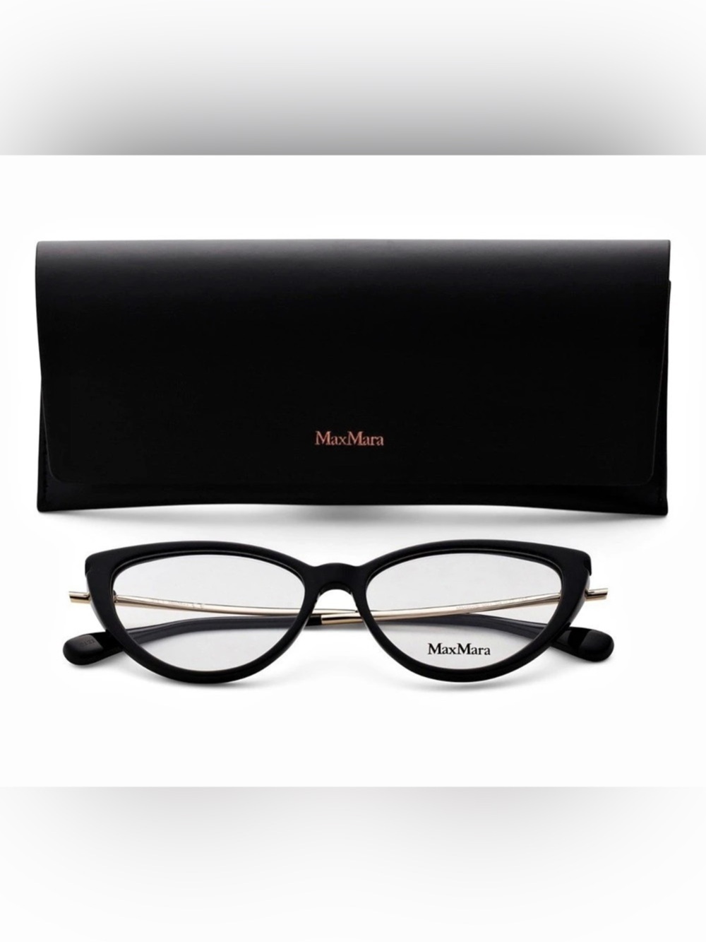 Max Mara MM5006 001 Black Gold Plastic metal Cat Eye Optical Eyeglasses Frame 54